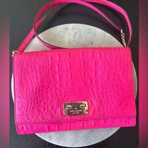 Kate Spade Hot Pink Croc Embossed Leather Crossbody Bag